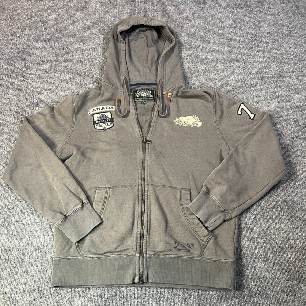 Roots Men XS Full Zip Hoodie Canada Beaver Logo Y2K Heritage Streetwear Outdoor